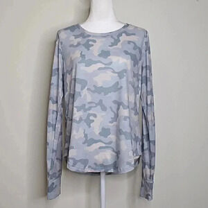ZELOS Long Sleeve With Thumbholes - Blue & Gray Camo Design Athletic Tee - Large